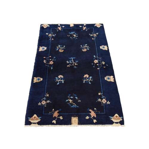 Midnight Blue, Antique Peking Chinese, Good Condition and Clean, Full Pile and Soft, 100% Wool, Hand Knotted, Mat, Oriental 