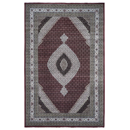 Barn Red, Tabriz Mahi with Large Medallion, 100% Wool, Hand Knotted, Special Wide and Long Size Oriental Rug
