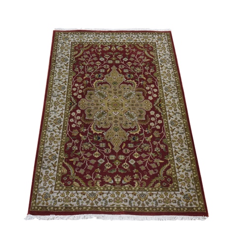 Ruby Red, Kashan Design, Fine, 250 KPSI, Hand Spun New Zealand Wool, Hand Knotted, Oriental Rug