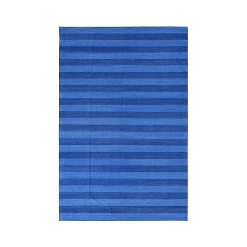 Ruddy Blue, Pure Cotton, Durie Kilim Flat Weave, Stripe Design, Hand Woven, Reversible Oriental Rug