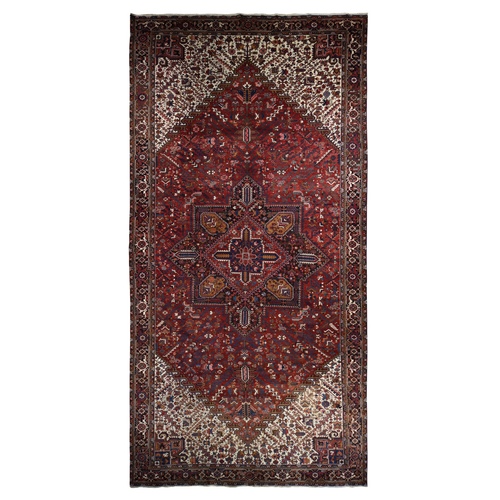 Claret Red, Semi Antique Persian Heriz, Full Pile, Clean and in Excellent Condition, Rare Long and Narrow Gallery Size, Thick and Plush, 100% Wool Hand Knotted, Oriental 