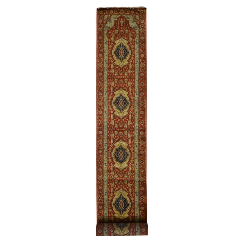 Lava Falls Red, XL, Antiqued Heriz, Pure Wool, Hand Knotted, Runner Oriental Rug
