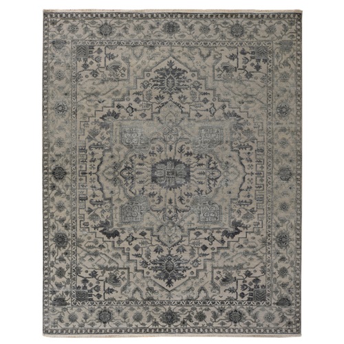 Laid Back Gray, Heriz Design, Wool and Silk, Hi-Lo Pile, Hand Knotted, Oriental Rug