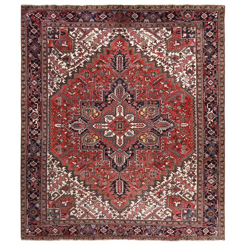 Crimson Red, Semi Antique, Persian Heriz, Full Pile, Clean, Soft and in Very Good Condition, 100% Wool, Hand Knotted, Squarish, Oriental Rug