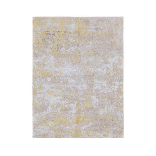 Laguna Yellow, Hi-Lo Pile, Abstract Design, Wool and Silk, Hand Knotted, Oriental Rug