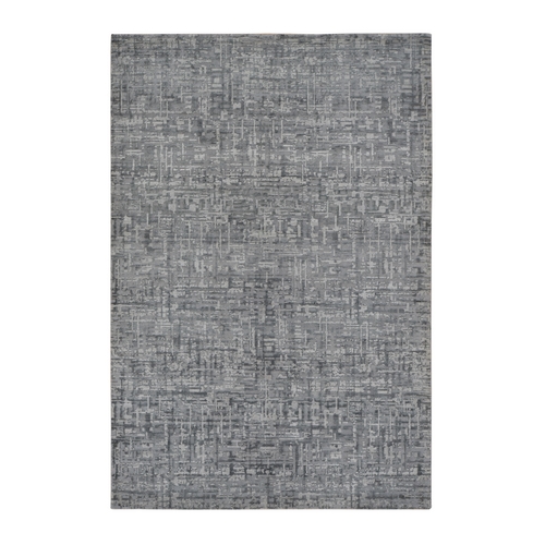 Ash Gray, THE MATRIX, Tone on Tone, Pure Silk with Textured Wool, Hand Knotted, Oriental Rug