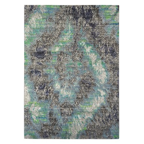 Little Boy Blue, COLORFUL DIMINISHING COINS, Sari Silk with Textured Wool, Hand Knotted, Oriental Rug