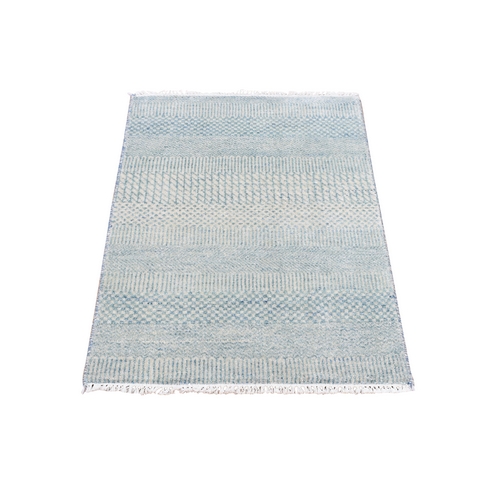 Steel Blue, Modern Strike Off, Grass Design, Wool and Silk, Hand Knotted, Tone on Tone, Sample Mat Oriental Rug