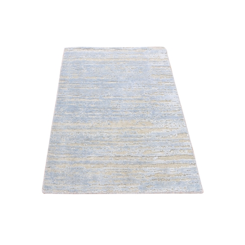 Marian Blue, Textured Wool and Silk, Modern Line Design, Tone on Tone, Strike Off, Hand Knotted, Sample Mat Oriental Rug
