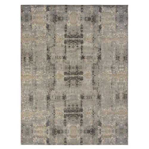 Ash Gray, Modern Nepali Weave, Tone on Tone, Wool and Silk, Hand Knotted, Oriental Rug