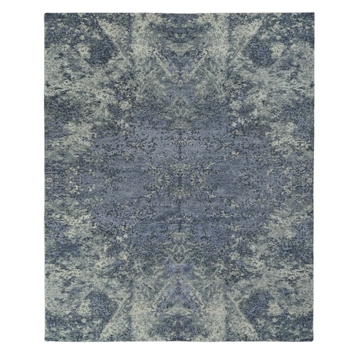 Lavender Purple Mixed with Grey, Abstract Tone On Tone, Wool and Silk, Hand Knotted, Oriental Rug