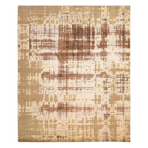 Cocoon Yellow, Abstract Design, Silk With Textured Wool, Hand Knotted, Oriental Rug