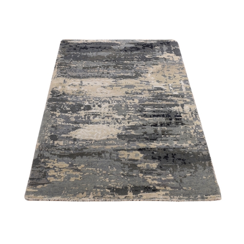 Swarovski Gray, Hand Knotted Wool and Silk, Modern Abstract Design, Denser Weave, Oriental Rug