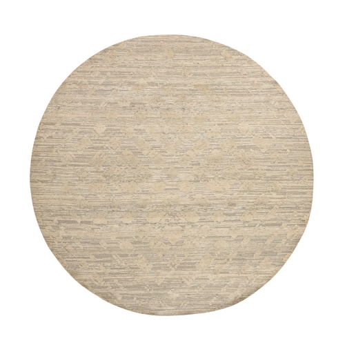 Thunder Gray, Hand Spun, Undyed Natural Wool, Modern, Hand Knotted, Round, Oriental Rug