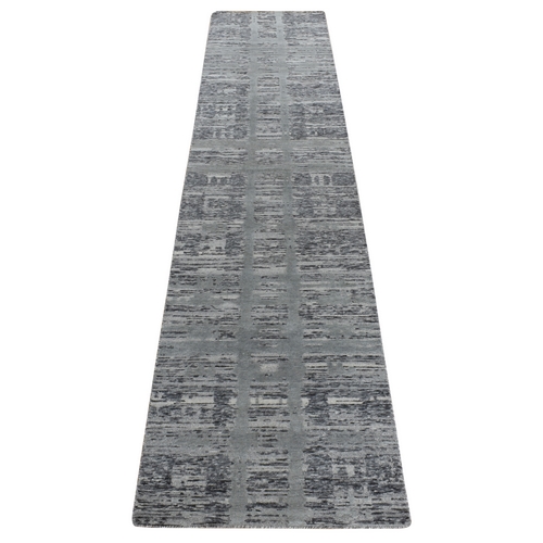 Laid Back Gray, Hand Spun, Undyed Natural Wool, Modern, Hand Knotted, Runner, Oriental Rug