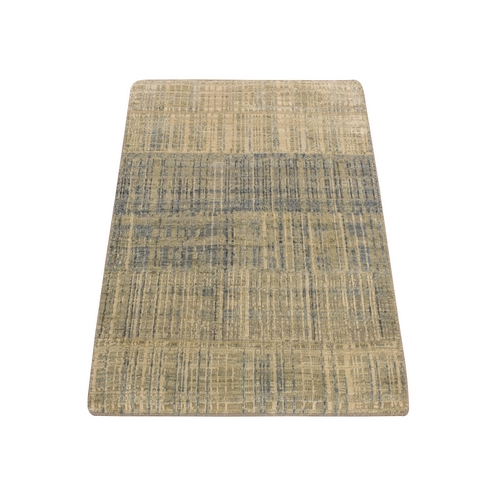 Old Moss Green, Modern, Tone on Tone, Strike Off, Silk with Oxidized Wool, Hand Knotted, Sample, Oriental Rug