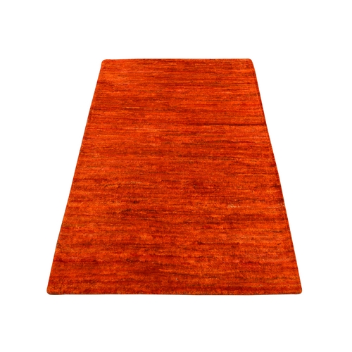 Flame Orange, Hand Knotted, Plain Solid Design, Sample, Strike Off, Pure Sari Silk, Mat, Oriental Rug