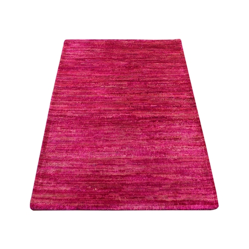 Bright Pink, Plain Solid Design, Pure Sari Silk, Hand Knotted, Sample, Strike Off, Mat, Oriental 