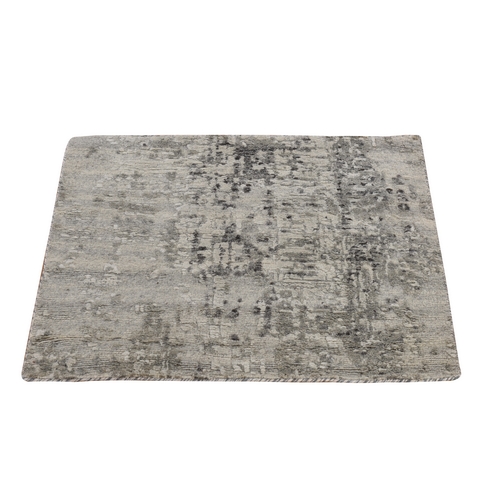 Light Gray, Tone on Tone, Natural Undyed 100% Wool, Hand Knotted, Sample, Mat, Oriental 