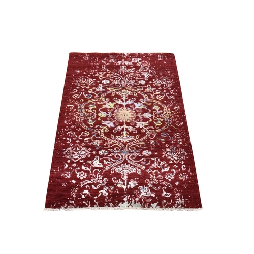 Currant Red, Floral Design, Wool and Silk, Tone on Tone, Hand Knotted, Oriental Rug