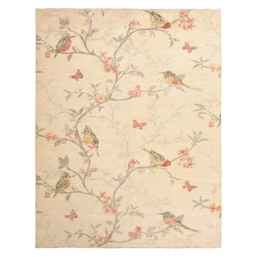 Tuscan Beige, Sparrows On The Tree, 100% Ghazni Wool, Hand Knotted Oriental Rug