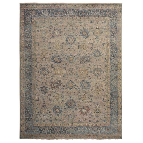 Beaver Brown, Antiqued Persian Ziegler Mahal Design, Distressed, Zero Pile, Shaved Low, 100% Wool, Hand Knotted Oriental Rug