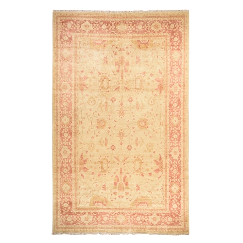 Beige, Afghan Peshawar with All Over Mahal Design, Clean, Full Pile, Long and Narrow, 100% Wool, Hand Knotted, Oriental 
