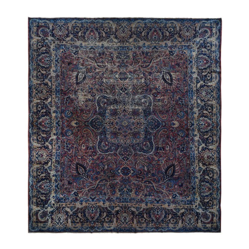 Imperial Blue, Antique Persian Kerman, Soft and Pliable, 100% Wool, Hand Knotted, Some Wear but No Holes, Cleaned with Sides and Ends Secure, Oversized Squarish, Oriental 