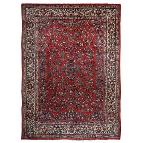 Crimson Red, Vintage Persian Sarouk in Mint Condition, Full Pile, 100% Wool, Hand Knotted, Oriental Rug