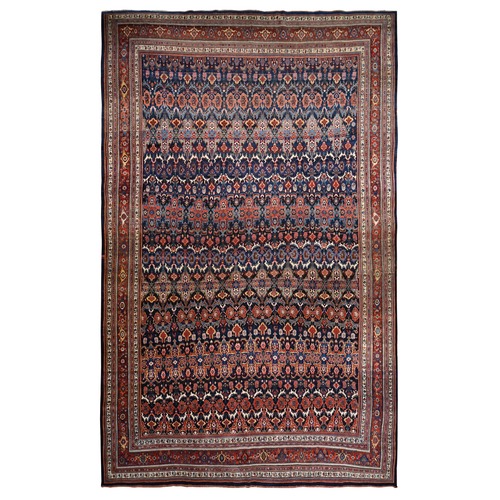 Midnight Blue, Antique Persian Bijar, Densley Woven with Fine Wool, Good Condition, Repetitive All Over Tribal Guls Design, Hand Knotted, Oversized, Oriental 