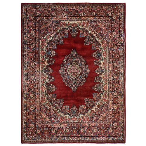 Carmine Red, Antique Persian Sarouk with Open Field Medallion Design, Clean and in Excellent Condition, 100% Wool, Hand Knotted, Oriental Rug