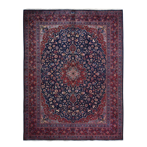 Midnight Blue, Vintage Persian Meshad, Full Pile, Medallion Design, Clean, Soft, 100% Wool, Hand Knotted, Oriental Rug