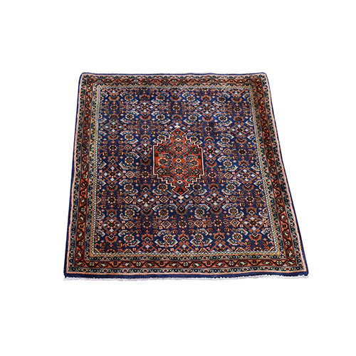 Yale Blue, Vintage Persian Bidjar, 100% Wool, Hand Knotted, Excellent Condition, 300 KPSI, Mat, Square, Oriental Rug