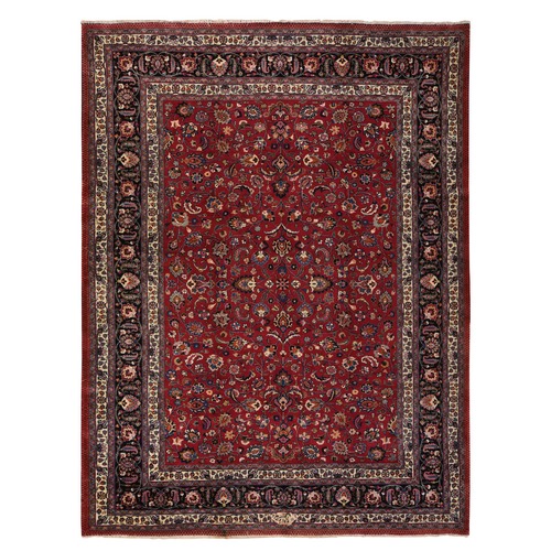 Jazzy Red, Persian Meshad, All Over Design, Good Condition, Clean, Full Pile, 100% Wool, Hand Knotted, Oriental 