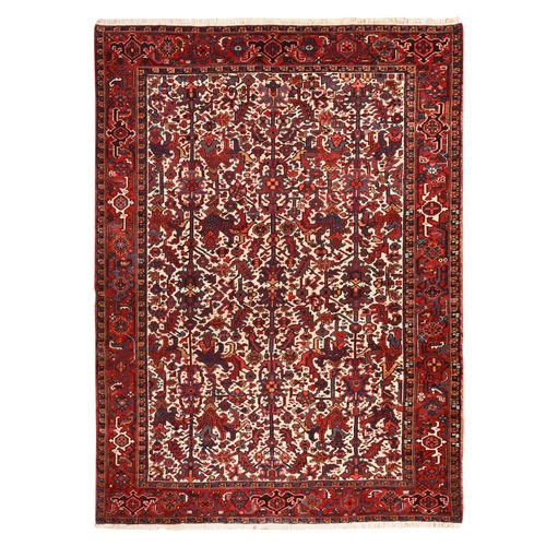 Daisy White, Antique Persian Heriz, Good Condition, Clean, Full Pile, All Over Flower Geometric Design, 100% Wool, Hand Knotted, Oriental 
