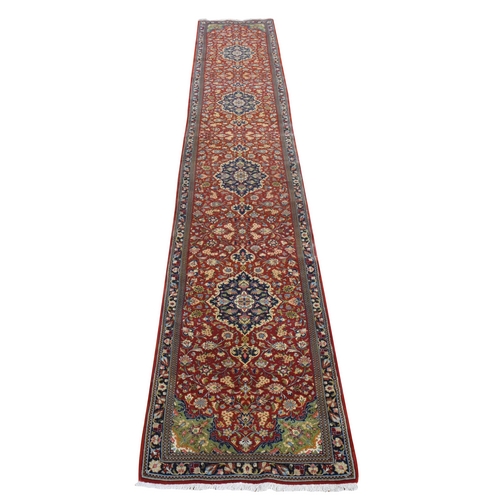 Scarlet Red, New Persian Qum, 250 KPSI, 100% Wool, Dense Weave, Hand Knotted, XL Runner, Oriental 