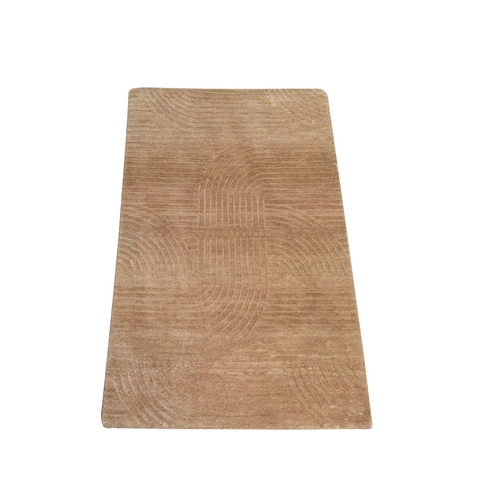 Tawny Brown, Silk and Carved Wool, Sample, Strike Off, Art Nouveau Style, Hand Knotted, Mat, Oriental 