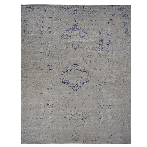 Marian Blue, Diminishing Cypress Tree with Medallion Design, Silk with Textured Wool, Hand Knotted, Oversized Oriental Rug
