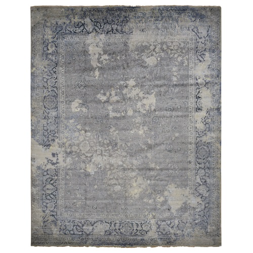 Gainsboro Gray, Broken Persian Design, Wool with Pure Silk, Hand Knotted, Oversized Oriental 