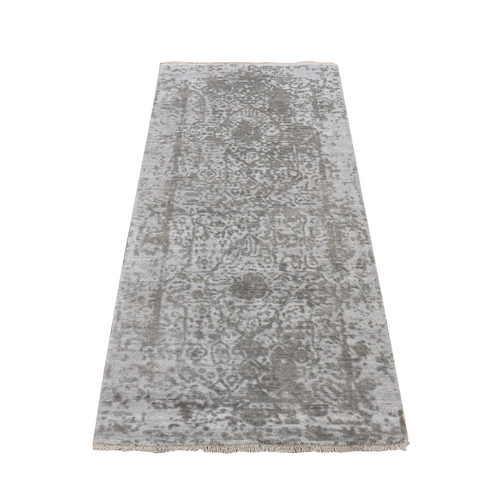 Moorland Gray, Hand Knotted, Soft to Touch, Broken Wool and Silk, Persian Design, Denser Weave, Short Runner, Oriental Rug