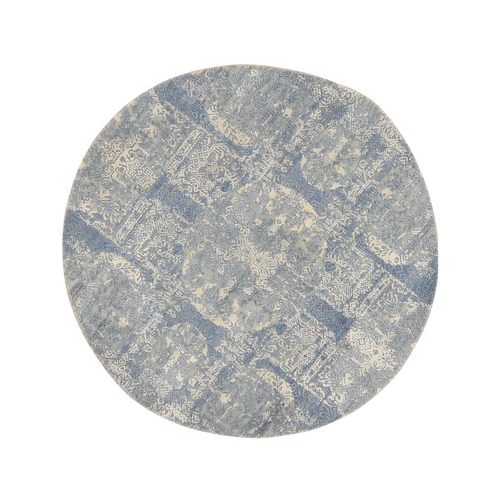 Stone Blue, Wool and Pure Silk, Jewelry Design, Hand Knotted, Round, Oriental 