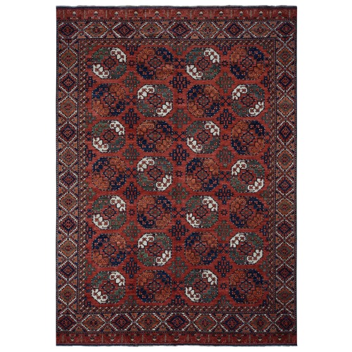 Koi Orange, Afghan Ersari Beshir, Elephant Feet Design, Hand Knotted, 100% Wool, Oriental Rug