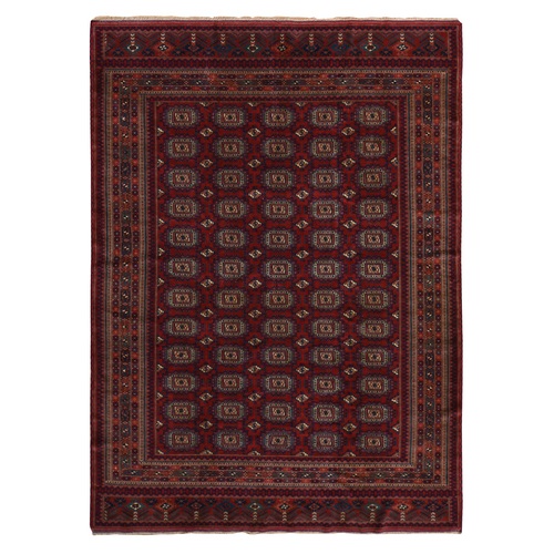 Angels Red, Antique Tourkaman, Clean, Even Soft Pile, Elephant Feet Gul Design, Super Dense Weave, 100% Wool, Hand Knotted, Oriental Rug