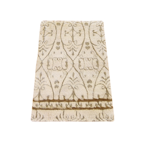 Beige, High and Low Textured Design, Natural Undyed Wool, Hand Knotted, Mat, Sample, Oriental 