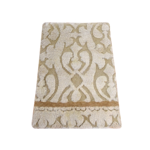 Beige, High and Low Textured Design, Natural Undyed Wool, Hand Knotted, Mat, Sample, Oriental 