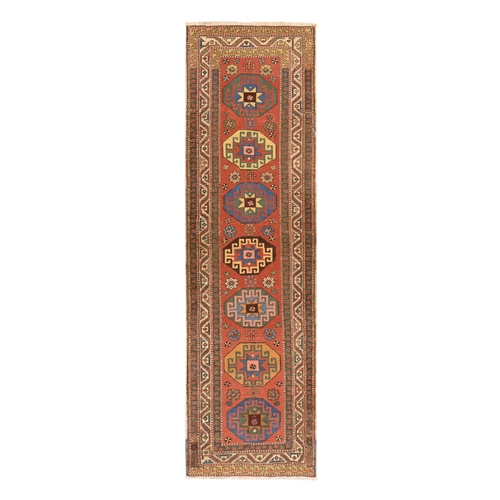 Prismatic Red, Antique Caucasian Kazak, Even Wear, Clean, Pliable and Soft Low Pile, 100% Wool, Hand Knotted, Runner, Oriental 