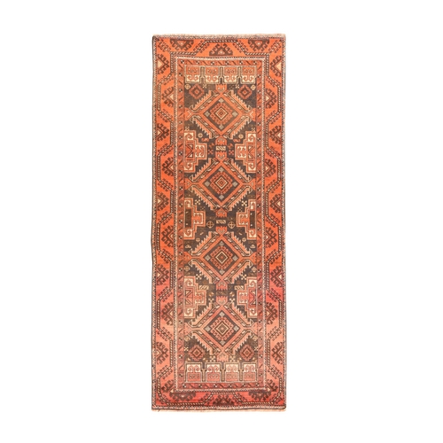 Umber Brown, Antique Persian Baluch, 100% Wool, Hand Knotted, Professionally Cleaned, Even Wear, Sides and Ends Secured, Wide Runner, Oriental 