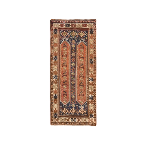 Yale Blue, Antique Caucasian Kazak, Wide Runner, Hand Knotted, 100% Wool, Oriental 