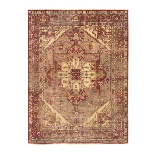 Blush Red, Antique Agra, Heriz Medallion Design, Shabby Chic, Clean, Worn Throughout but No Holes, Sides and Ends Secured, Hand Knotted, Pure Wool, Oriental 