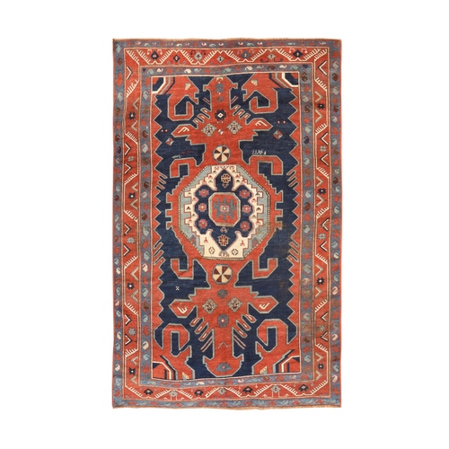 Rust Red with Navy Blue, Antique Armenian Kazak, Signed and Dated 1914, Good Condition, Clean with Minor Wear, 100% Wool, Hand Knotted, Oriental 